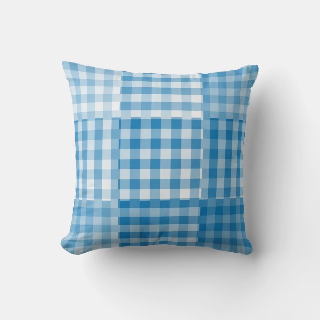Blue Checker Patchwork Pattern Kussen (Voorkant)