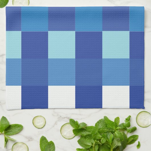 Blue Checkerboard Modern Squares Patroon Theedoek (Gevouwen)