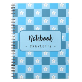 Blue Checkered Floral Notitieboek