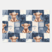 Blue Checkered Highland Cow Cute Gift Wrap Inpakpapier Vel (Voorkant 2)