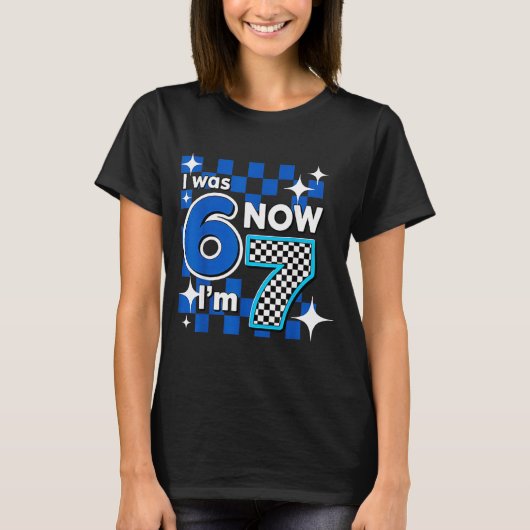 Blue Checkered I Was 6 Now I'm 7 Birthday  T-shirt (Voorkant)