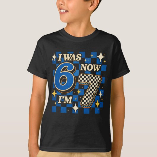 Blue Checkered I was 6 Now I'm 7 Funny 67 T-shirt (Voorkant)