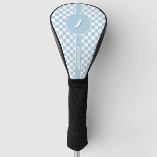 Blue Checkered Pattern Golf Head Hoesje Golfheadcover (Voorkant)