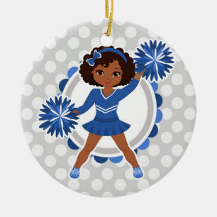 Blue Cheerleader African American - Cute Cheer Keramisch Ornament