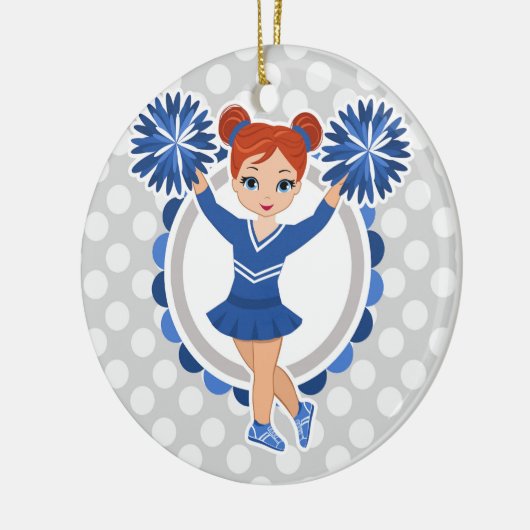 Blue Cheerleader Redhead - Cute Cheer Keramisch Ornament (Links)