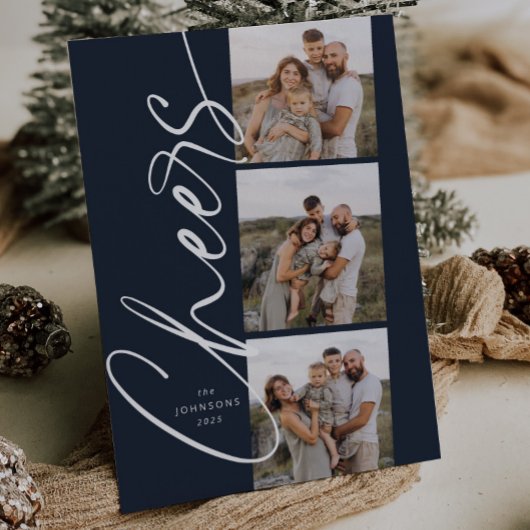 Blue Cheers Eenvoudig Modern Elegant Kerstscript Feestdagenkaart