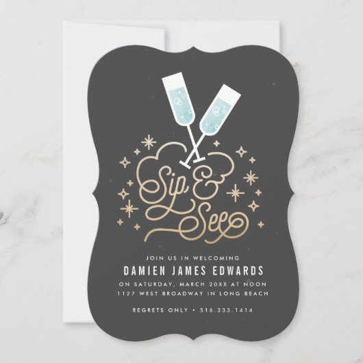 Blue Cheers to the Little One Sip & See Invitation (Devant)