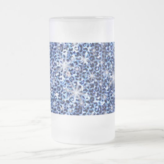 Blue Cheetah Sparkles Frosted Glass Beer Mok (Center)