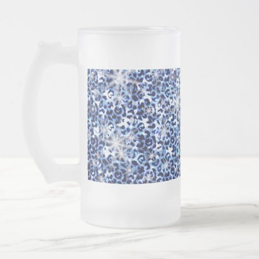 Blue Cheetah Sparkles Frosted Glass Beer Mok (Links)