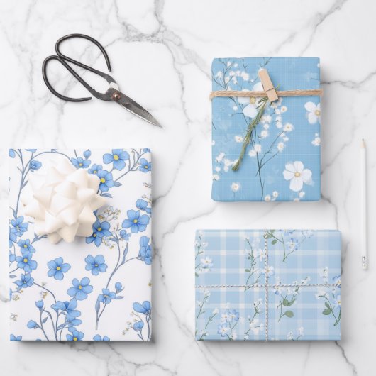 Blue Cherry Blossom Floral Wrapping Paper (Voorkant)