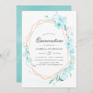 Blue Cherry Blossom Geometric Spring Quinceañera I Kaart