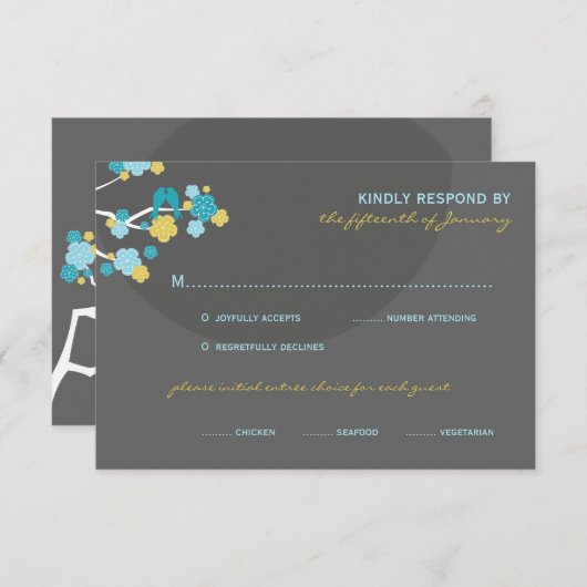 Blue Cherry Blossoms Inséparables mariage carte RS (Devant / Derrière)