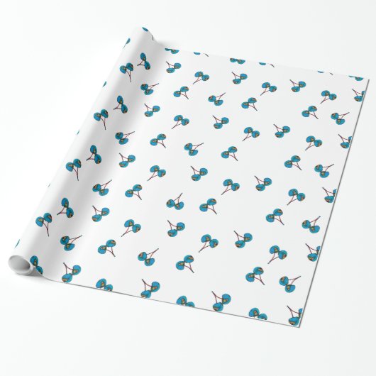 Blue Cherry Pattern Cadeaupapier (Uitgerold)