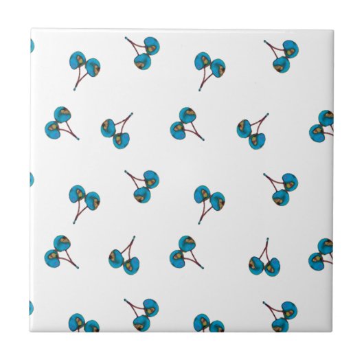 Blue Cherry Pattern Tegeltje (Voorkant)