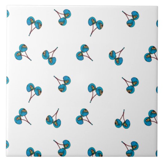 Blue Cherry Pattern Tegeltje (Voorkant)