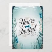 Blue Cherry Shrimp Wedding Party Uitnodiging (Voorkant / Achterkant)