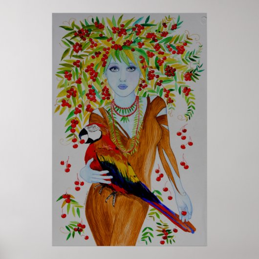 Blue Cherry Tree Woman Poster (Voorkant)