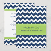 Blue Chevron 30th Birthday Party Kaart (Voorkant / Achterkant)