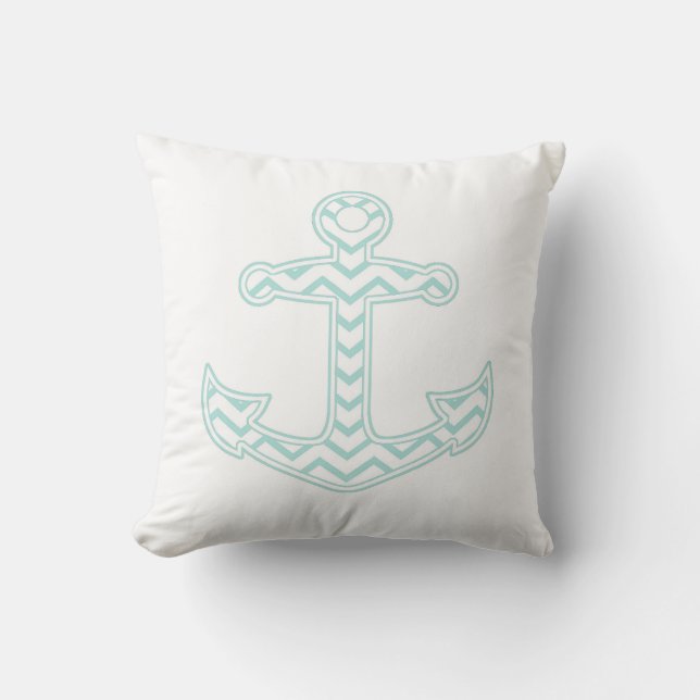 Blue Chevron Anchor Nautical Kussen (Voorkant)