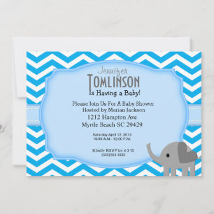 Blue Chevron and Elephant Baby shower Invitation Kaart