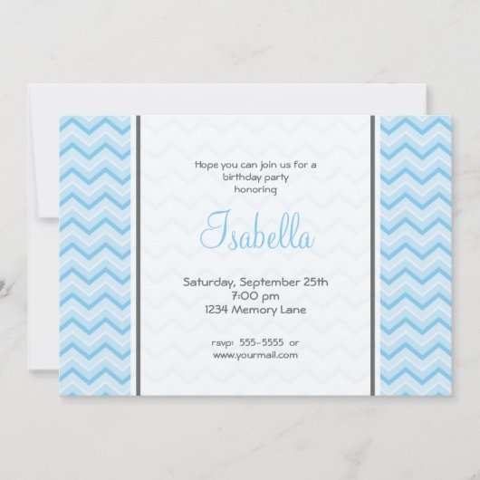 Blue Chevron Birthday Uitnodiging (Voorkant)