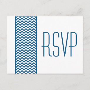 Blue Chevron Border RSVP Briefkaart