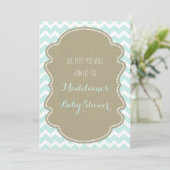 Blue Chevron Burlap Baby Shower Uitnodigingen (Staand voorkant)