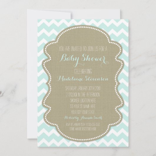Blue Chevron Burlap Baby Shower Uitnodigingen (Achterkant)
