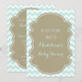 Blue Chevron Burlap Baby Shower Uitnodigingen (Voorkant / Achterkant)