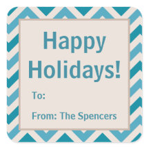 Blue Chevron Christmas Holiday Gift Label Stickers