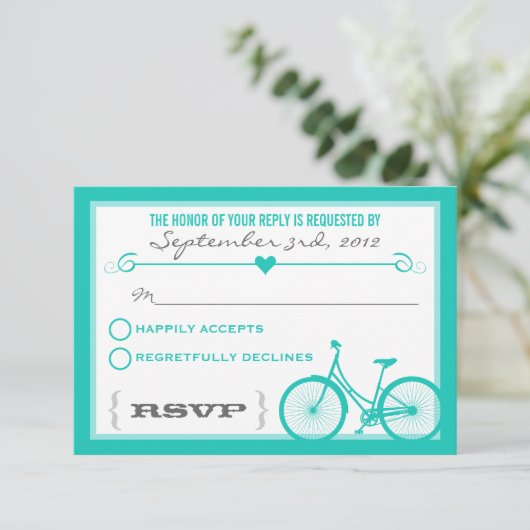 Blue Chevron Coeurs de vélo tendance Mariage RSVP (Debout devant)