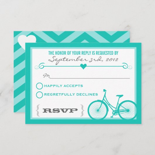 Blue Chevron Coeurs de vélo tendance Mariage RSVP (Devant / Derrière)