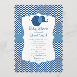 Blue Chevron Elephant Baby shower Kaart