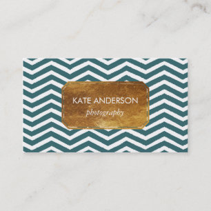 Blue Chevron en Faux Gold Foil Visitekaartje