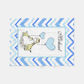Blue Chevron Giraffe Schattigee Moeder Baby Fleece Deken (Voorkant (Horizontaal))