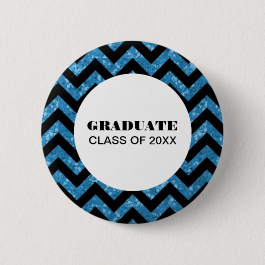 Blue Chevron Glitter Afstuderen Button (Voorkant)