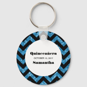 Blue Chevron Glitter Quinceañera Sleutelhanger
