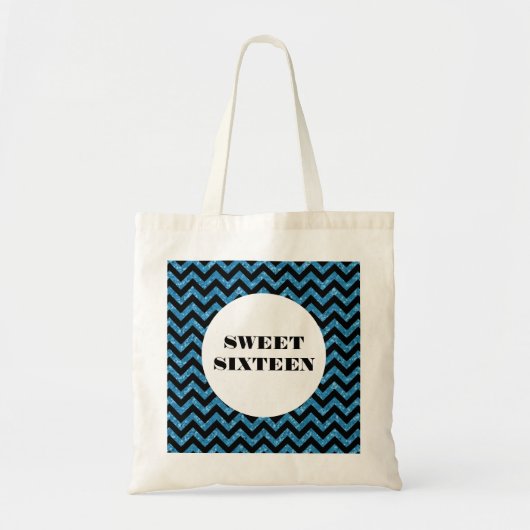 Blue Chevron Glitter Sweet 16 Canvas tas (Voorkant)
