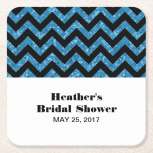 Blue Chevron Glitter Vrijgezellenfeest Onderzetter