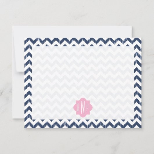 Blue Chevron Ikat Monogrammed Carte pour notes pla (Devant)