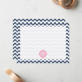 Blue Chevron Ikat Monogrammed Carte pour notes pla (Devant/Arrière en situation)