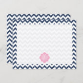 Blue Chevron Ikat Monogrammed Carte pour notes pla (Devant / Derrière)