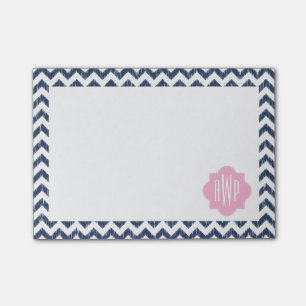 Blue Chevron Ikat Monogrammed Post It Notes