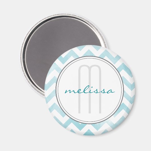 Blue Chevron Monogram Pattern Magnet Magneet (Voorkant / Achterkant)
