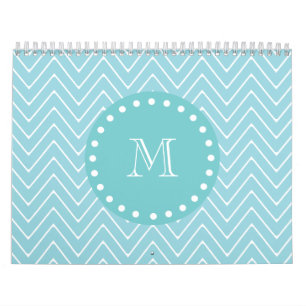 Blue Chevron Pattern Blauwgroen monogram Kalender