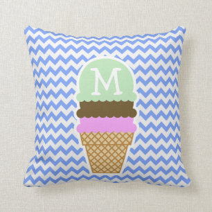 Blue Chevron Pattern; Ice Cream Cone Kussen
