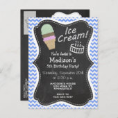 Blue Chevron Pattern; Ice Cream Cone Uitnodiging Briefkaart (Voorkant / Achterkant)