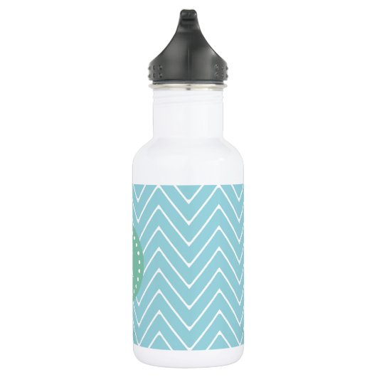 Blue Chevron Pattern | Munt Green Monogram Waterfles (Rechts)