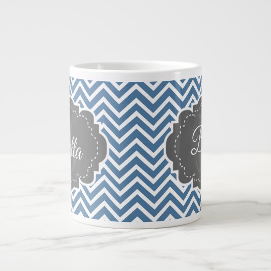 Blue Chevron personaliseer Giant Coffee-Mok Extra Grote Beker (Voorkant)