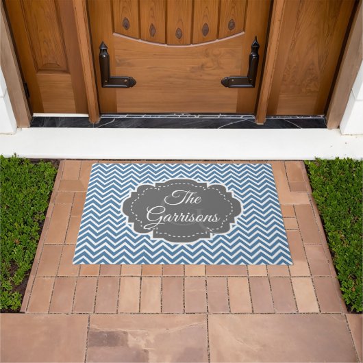Blue Chevron Persoonlijke deurmat (Buiten)
